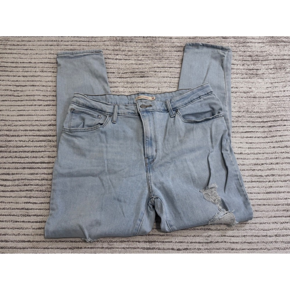 Levis 721 High Rise Skinny Jeans Light Wash Distressed Blue Denim Size 33